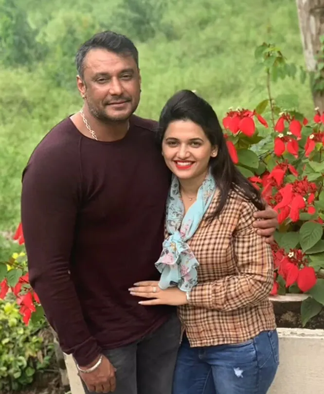 Pavithra Gowda with actor Darshan Thoogudeepa
